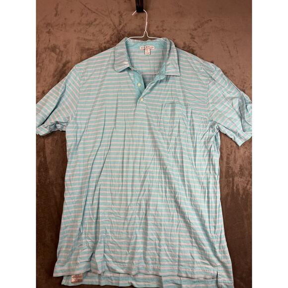 Peter Millar‎ Polo Shirt Size Large Men's Blue white aqua  Stripe Pocket Golf - Picture 1 of 6